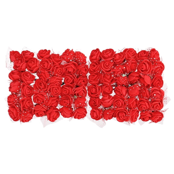 Uxcell Artificial Rose Flower Heads Red Mini Faux Flowers 0.8"-1" 72Pcs