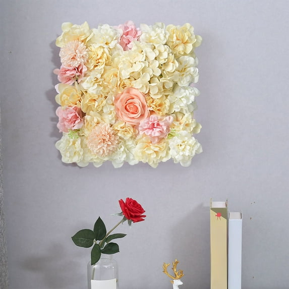 Artificial Rose Flower Panel, Silk Hydrangea Rose Floral Backdrops, Wall Decor for Home Wedding Party Background Decoration (13.77x13.77 inch)