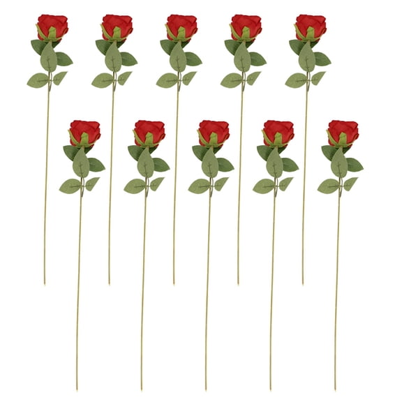Artificial Rose Flower Red Silk Roses with Stem Flowers Bouquet Wedding Home Decor, Pack of 10