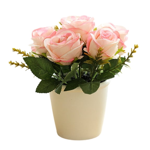 Artificial Rose Flower Small Tree In Pot – Lifelike Potted Plant With Plastic And Silk Blooms For Wedding, Party, Home, Office, Restaurant Or Garden Decoration, 18X10x8cm(Pink)