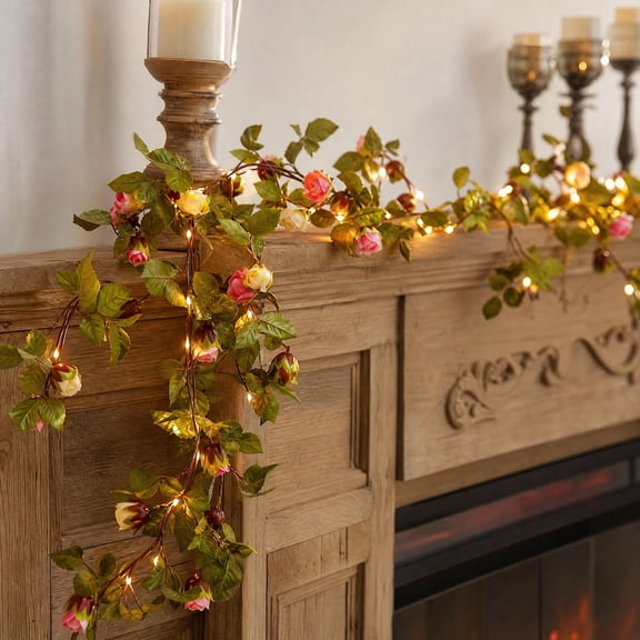 Artificial Rose Flower String Lights, Battery Operated Magical Creature Garland with LED Warm Radiance for Indoor, Outdoor, Wedding, Party, and Christmas Home Decor