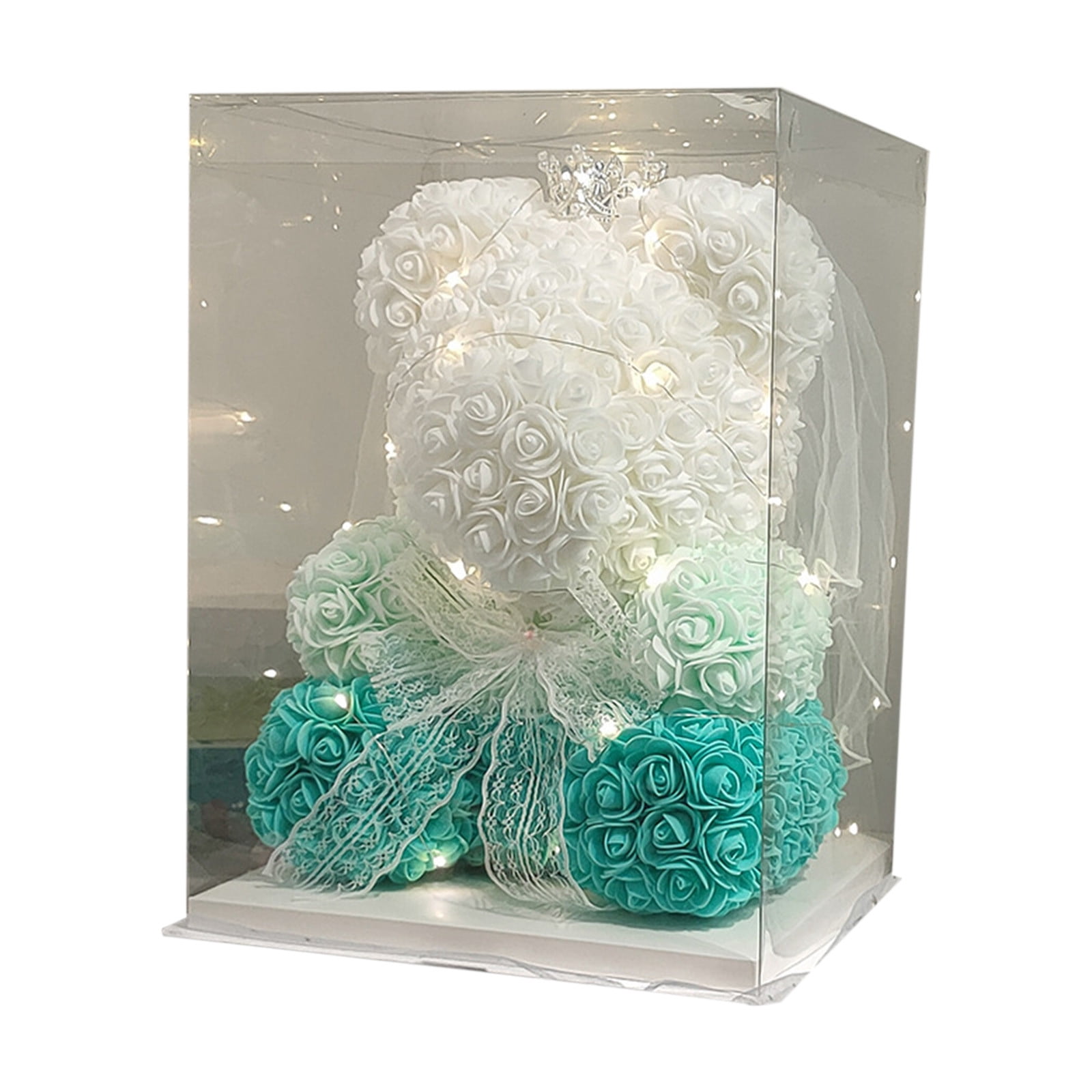 A Rose Teddy Bear With String Lights And Transparent Gift Box ...