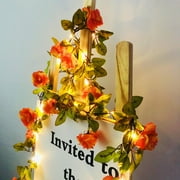 Artificial Rose Flower Vine Christmas Garland with 6.56ft 20LEDs String Lights - Battery Powered Autumn Rose Flowers Vine Plant Greenery Fairy Light for Valentines Christmas Party Decoration