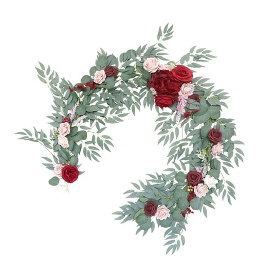 Artificial Rose Flower Vine Handcrafted Greenery Garland Table Runner Wedding Centerpieces Party Table Decorations