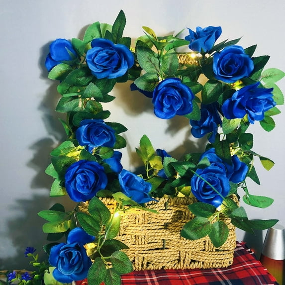 Artificial Rose Flower Vine String Lights,20 LED Battery Operated Blue Rose Flowers Ivy Garland Fairy Lights for Valentine's Day Wedding Birthday Garden Party Decoration