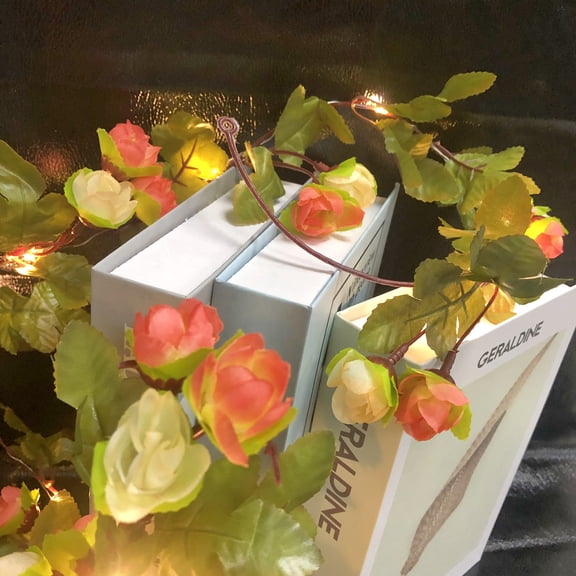 Artificial Rose Flower Vine with Fairy Light,Battery Powered Rose Vine Garland Light for Valentines Christmas Party Decoration