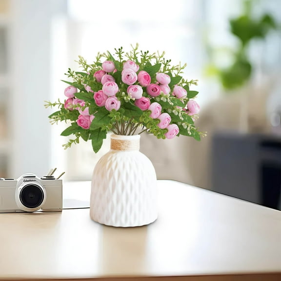 Artificial Rose Flowers, 15 Buds Fake Rose Long Stem Bouquet, Realistic Silk Pink Rose, Faux Roses for Valentine's Day Parties and Wedding Decoration