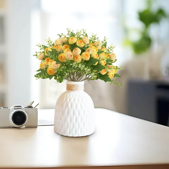 Artificial Rose Flowers, 15 Buds Fake Rose Long Stem Bouquet, Realistic Silk Pink Rose, Faux Roses for Valentine's Day Parties and Wedding Decoration