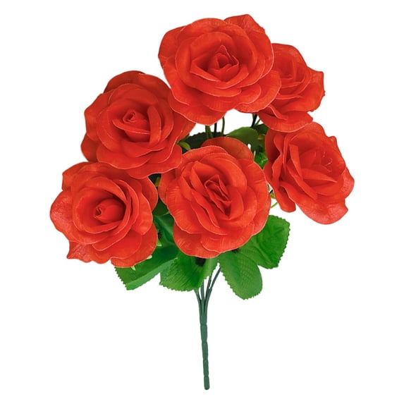 Artificial Rose Flowers, 6 Heads Realistic Fake Rose, 13.7Inch Plastic Rose Bouquet, Rose Plastic Arrangement with Stem, Bright Red Blooming Flower Bunches for Table Centerpiece Decoration