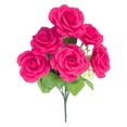 thumbnail image 1 of Artificial Rose‌ Flowers, 6 Heads Realistic Fake Rose, 13.7Inch Plastic Rose Bouquet, Rose Plastic Arrangement with Stem, Hot Pink Blooming Flower Bunches for Table Centerpiece Decoration, 1 of 5