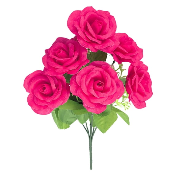 Artificial Rose Flowers, 6 Heads Realistic Fake Rose, 13.7Inch Plastic Rose Bouquet, Rose Plastic Arrangement with Stem, Hot Pink Blooming Flower Bunches for Table Centerpiece Decoration