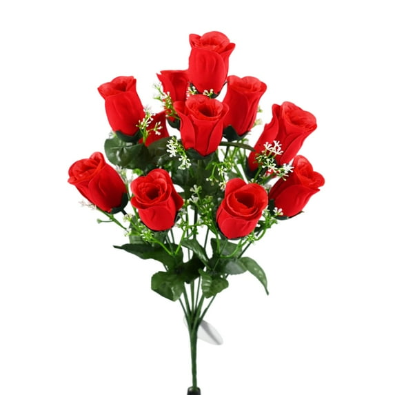 Artificial Rose Flowers Bouquet, 19.3" Realistic Silk Rose Fake Flowers for Wedding Home Centerpieces Party Cemetery Grave Decoration (1pc)