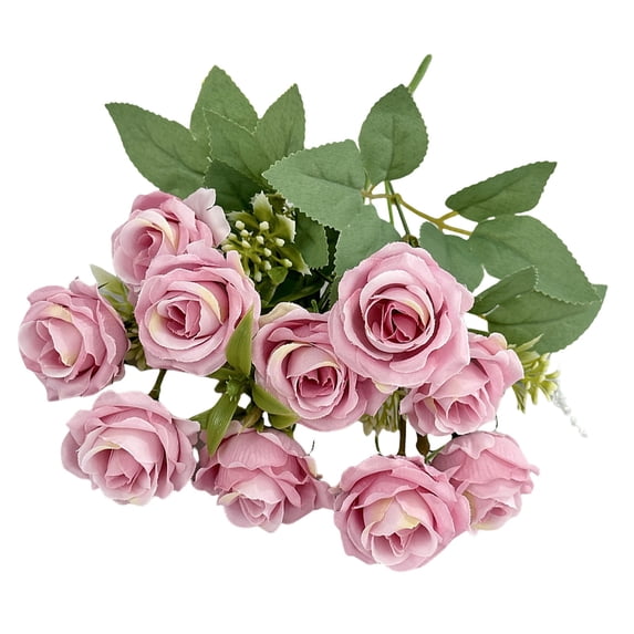 Artificial Rose Flowers Bush, Fake Silk Rose Bouquet, Faux Rose Flower Arrangement for Vase Filler, Home Wedding Party Table Centerpiece Decor, Indoor Outdoor Artificial Floral Decor