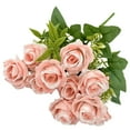 thumbnail image 1 of Artificial Rose Flowers Bush, Fake Silk Rose Bouquet, Faux Rose Flower Arrangement for Vase Filler, Home Wedding Party Table Centerpiece Decor, Indoor Outdoor Artificial Floral Decor, 1 of 5