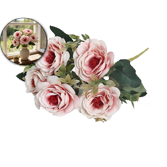 Natural Roses Faux Artificial Rose Flowers Fake Roses Silk Realistic Bouquet for DIY ...