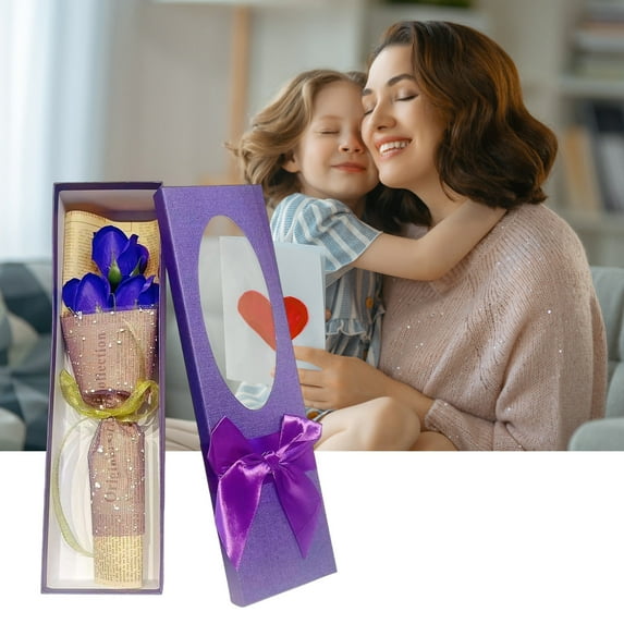 Artificial Rose Flowers Foam Roses with Stems Rose Bouquets in Box, Birthday Gifts for Women, Real Preserved Flowers, Mothers Day Roses Gift for Mom, Purple