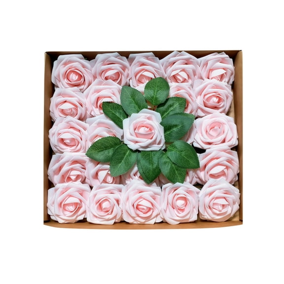 Artificial Rose Flowers Foam Wedding Bride Bouquet Lifelike Home Decor DIY Crafts, 3 inch Head, 8 inch Stem, Champagne Pink (25 flowers)