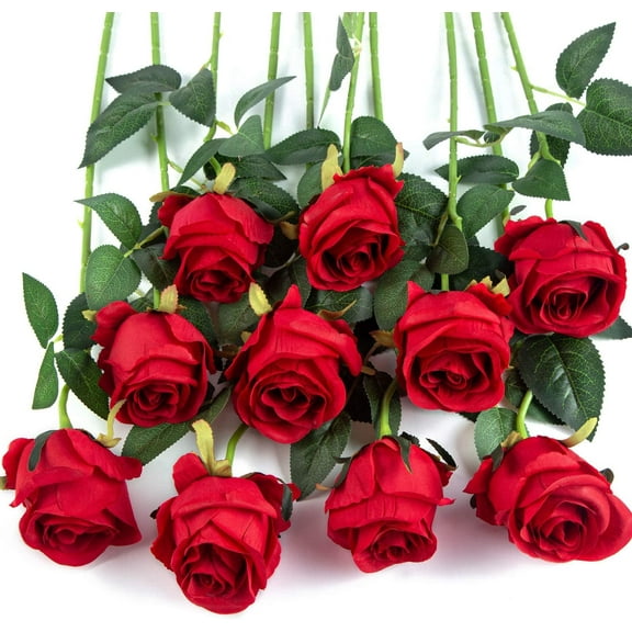 Artificial Rose Flowers Long Stem Fake Silk Roses for DIY Wedding Bouquet Table Centerpiece Home Decor,Red
