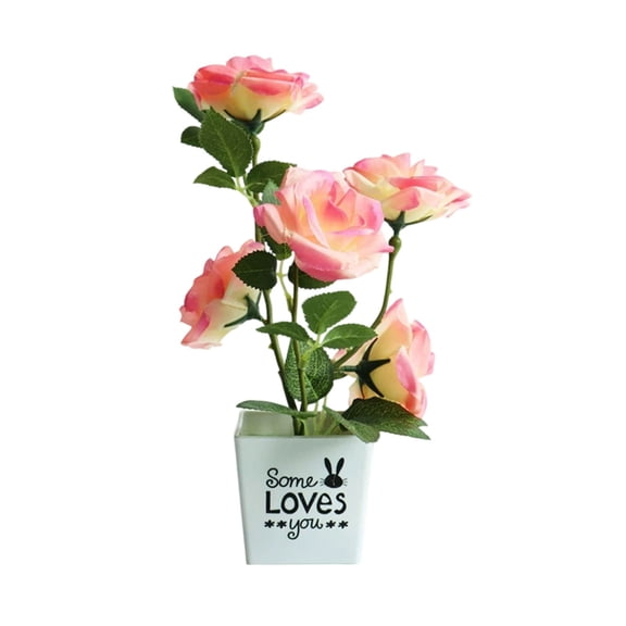 Artificial Rose Flowers with Pot Roses Artificial Flowers Potted Plant Fake Roses Plant Potted Faux Silk Flower Decor for Home Kitchen Wedding Office Desktop Bonsai Desk Tabletop Decor(Light Pink)