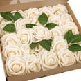 thumbnail image 1 of Artificial Rose Flowers Real Touch 25pcs Faux Foam Roses Fake Flower Head w/Stem, DIY Wedding Decor Bridal Bridesmaid Bouquets Centerpieces Baby Shower Party Home Decorations (Champagne), 1 of 5