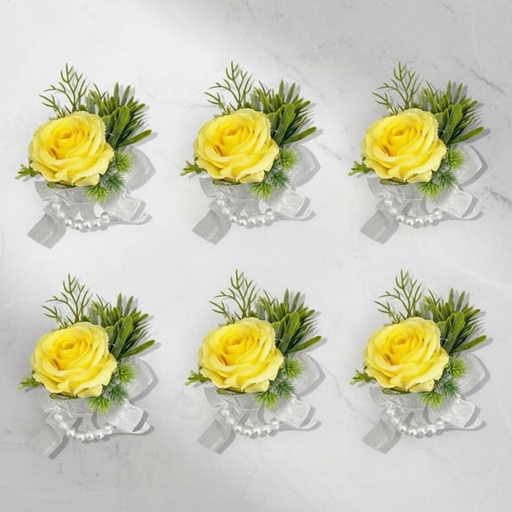 Artificial Rose Flowers Wrist Corsage Bracelet for Wedding Prom Homecoming Bride Bridesmaid (Yellow)