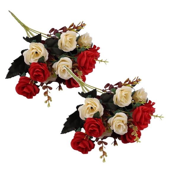 Artificial Rose Flowers for Table Centerpieces, 12-Head Cloth Blooms with Bendable Wire Stems, 13.4 in,2PCS