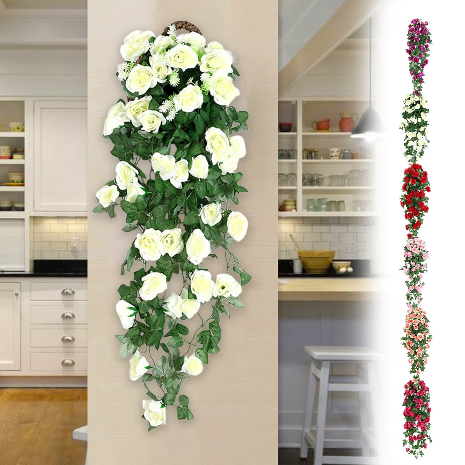 Artificial Rose Garland 36 Inch | 2 Pack Silk Flower Hanging Vine ...