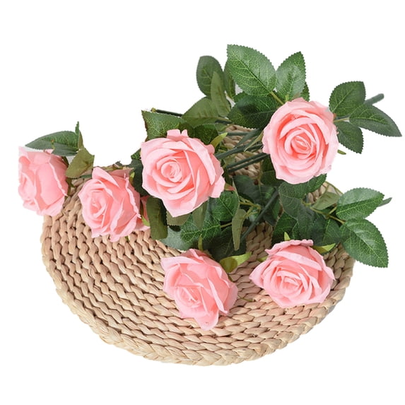 Artificial Rose Great Fidelity Not Withered Non-fading Easy Care Decorative Home Decoration 9 Bulbs Wedding Party Imitation Rose Balcony Decor Stuff-Light Pink