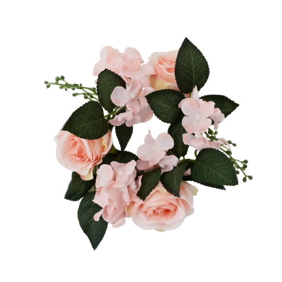 Artificial Rose Hydrangea Candle Wreath 4 Pack, 6 Inch Faux Flower Candle Ring, Decorative Floral Centerpiece for Wedding Dinner Party Table Home Decor, Assorted Colors
