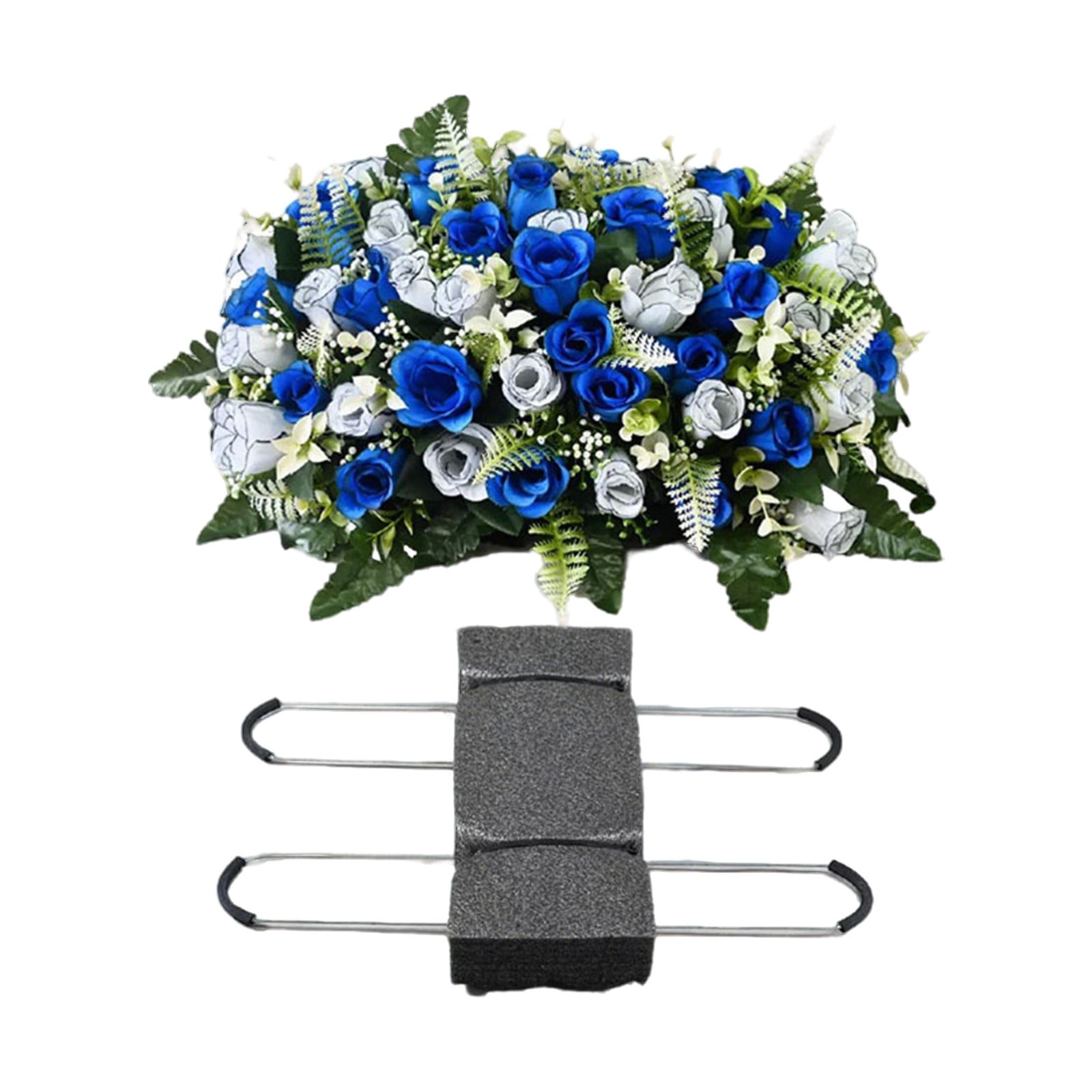 Artificial Rose Hydrangea Cemetery Flowers with Stable Foam Base, Realistic Silk Memorial Bouquet for Grave Decor, Fake Floral Arrangement for Headstone, Tribute Flowers for Outdoor Gravesite