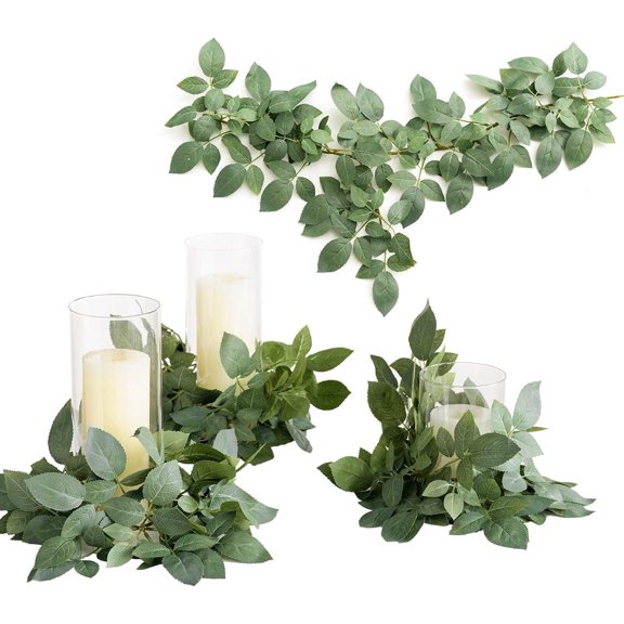 Artificial Rose Leaf Greenery Garland - 6 Pack, Candle Vines, Faux Splicable 2.3ft Stems for Table Centerpieces, Lantern Rings, Backdrop Floral Arrangements & Wedding