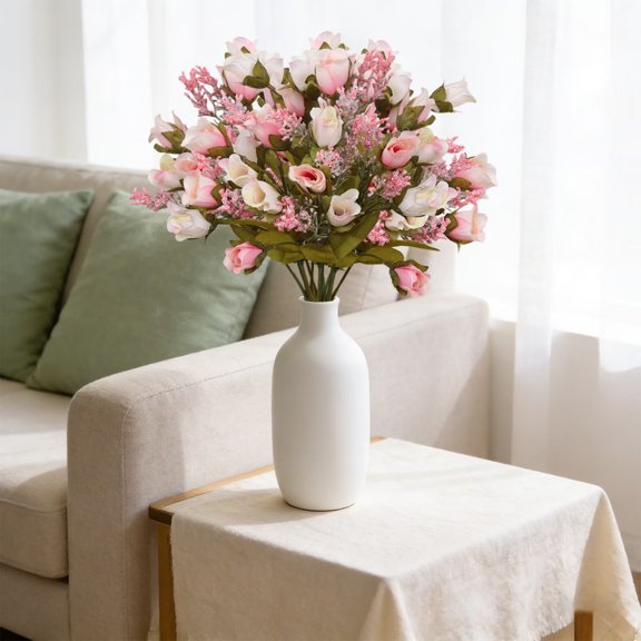 Artificial Rose Mixed Bouquets, Faux Flower Stems with Foliage for Living Room, Table & Home Decor Accents