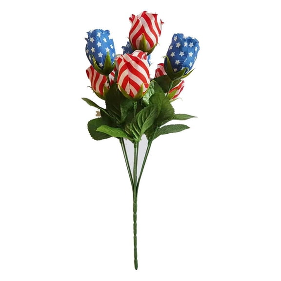 Artificial Rose Patriotic Stems Picks, Red White and Blue U.S Flag Rose Bouquet,Independence Day Flag Artificial Flower,Memorial Day & Centerpiece Decoration for the Dining Table