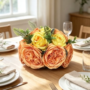 Artificial Rose Peony Flower Ball, Simulation Bouquet Desktop Decoration for Festival Thanksgiving, Wedding Party Centerpiece Decor, Warm Full Bloom Artificial Flower Ball Ornament
