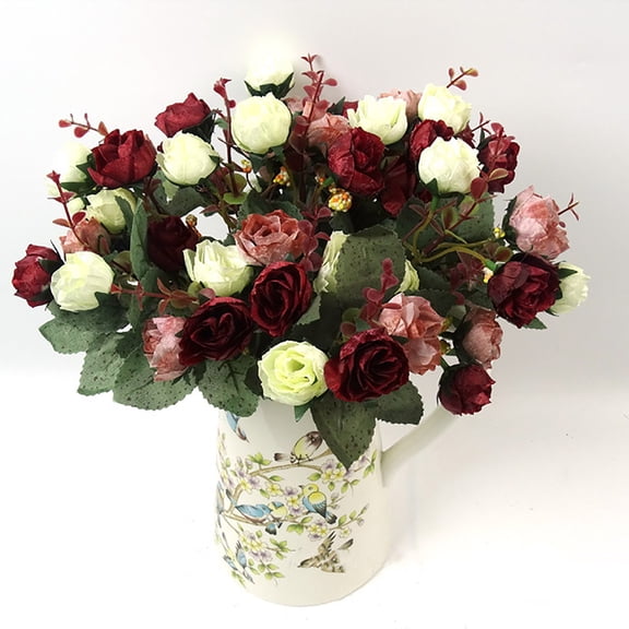 Artificial Rose Peony Flower Bouquet,Handheld Wedding Home Decorative Silk Flowers for Wall Table Centerpiece,Realistic Long-Lasting Arrangement for Office Living Room Event Party Decor-E