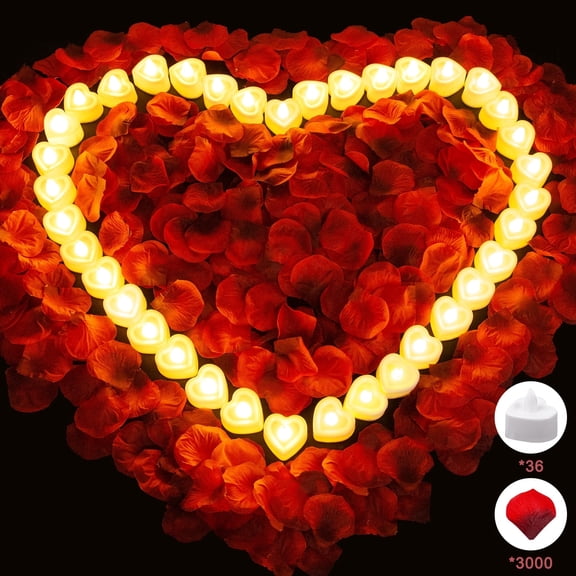 Scidweet 3000 Pcs Artificial Rose Petals with 36 LED Tea Lights Candles, Romantic Decorations Special Night Set for Valentine's Day, Wedding Anniversary or Table Decor