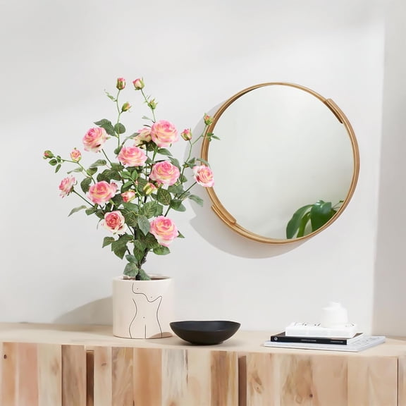 Artificial Rose Plant 26 Inch Tall Fake Silk Rose Flower Set of 2 Faux Trees with Potted for Living Room Table Kitchen Office Decor (Pink)