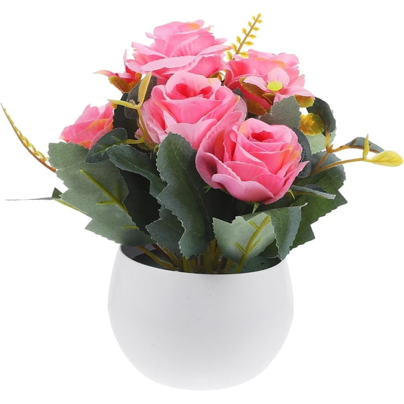 Artificial Rose Potted Plant Small Faux Bonsai for Office Desk Home