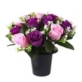 thumbnail image 1 of Artificial Rose Potted Plants Flowers Set for Cemetery, 12 Heads Artificial Roses with Pot for Cemetery Memorial Plants Grave Decor, Grave Decorations (Dark Purple), by TINGXIN, 1 of 6