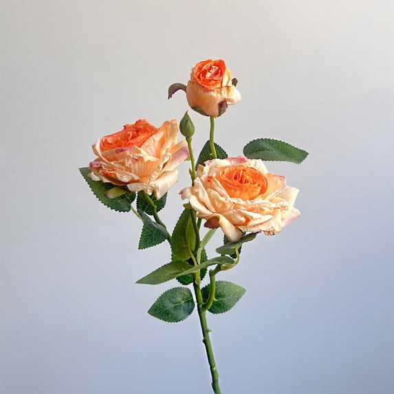 Artificial Rose Stem 21.7 Inch Gradient Orange Faux Roses Realistic Fake Roses For Home Decor Vase Filling Wedding Party Centerpieces Indoor Decoration