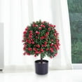 thumbnail image 1 of Artificial Rose Topiary Ball Tree,21.65" Faux Potted Tree, Artificial Boxwood Topiary Ball Tree with Flowers, 1 of 7