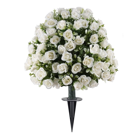 Artificial Rose Tree with Ground Stakes, 1 PCS Lifelike Flower for Indoor Outdoor Decoration, Home Garden Wedding Spring Summer Decor, Valentine's Day Gift (White)