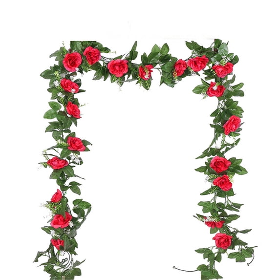 Artificial Rose Vine, 1 Pc Fake Flower Garland Fake Silk Rose Hanging Vine for Wedding Party Background Arch Garden Background Decoration, 86.61 Inch, Red