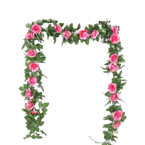Artificial Rose Vine, 1 Pc Fake Flower Garland Fake Silk Rose Hanging Vine for Wedding Party Background Arch Garden Background Decoration, 86.61 Inch, Rose Red