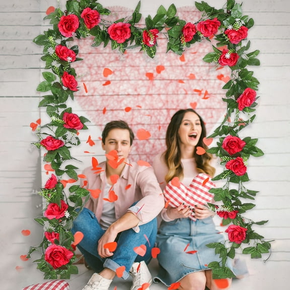 Artificial Rose Vine, 2PCS 90in Fake Flower Garland with 10 Heads Simulation Roses, Romantic Hanging Decoration for Valentine’s Day, Wall Mantel Tabletop Decor