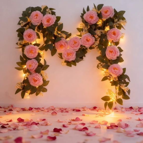 Artificial Rose Vine Balloon Garland 175cm, Shimmery Tinsel Flower Wreath for Birthday Wedding Decor, Flexible Party Garland for Tables Walls and Photo Backdrops