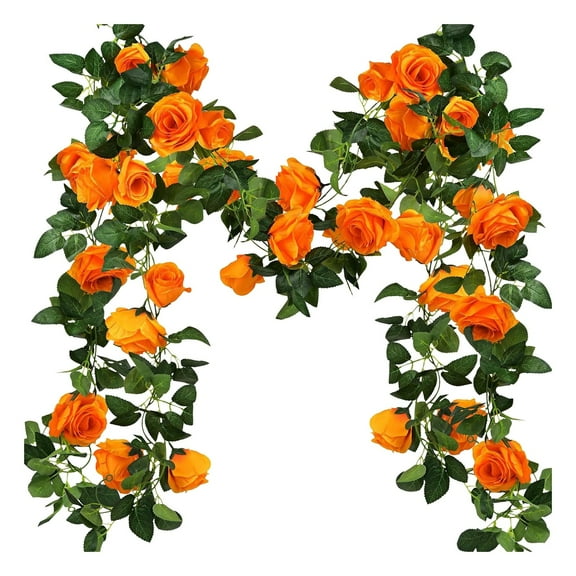 Artificial Rose Vine Garland, 6.5-Ft Silk Flowers for Wedding Arch Swag, Garden Fence Privacy, Photo Backdrop, Bendable Green Stem, 1 String of Rattan