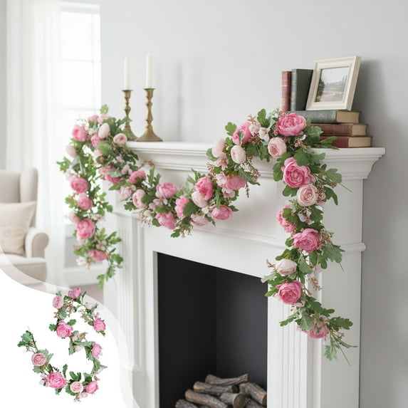 Artificial Rose Vine Garland | 78.7 Inch Faux Flower Wedding Arch Decor | White Yellow Pink Plastic Roses for Chapel Ceremony Backdrop Party Decorations