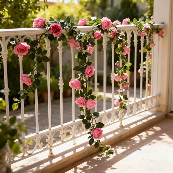 Artificial Rose Vine Garland, Faux Flower Rattan Wall Hanging Decor for Wedding Party Home Decoration, Flexible Plastic Greenery for Mantel Staircase Backdrop Centerpiece Event Decor