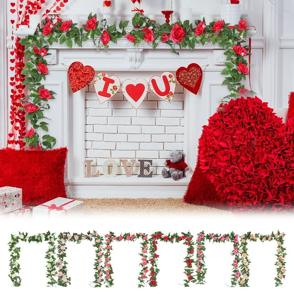 Artificial Rose Vine Garland, Valentine'S Day Wall Decor and Mantel Scenery, Romantic Tabletop Arrangement for Wedding, Anniversary, Or Home Setting, Faux Floral Hanging Display for Indoor Akmoler